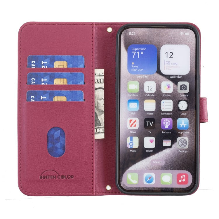 BINFEN COLOR BF34 for iPhone SE (2025) Case Square Grid PU Leather Cover Stand Wallet - Red