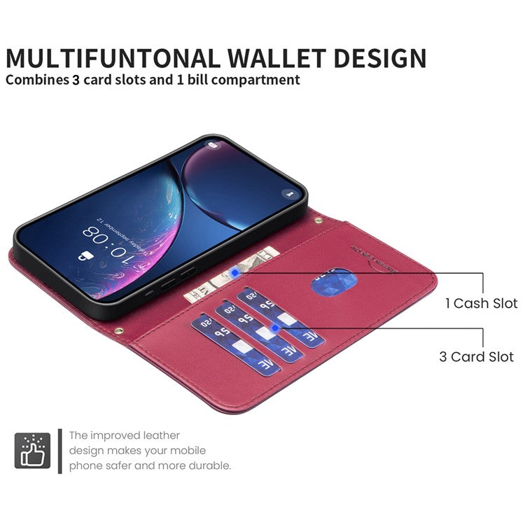 BINFEN COLOR BF34 for iPhone SE (2025) Case Square Grid PU Leather Cover Stand Wallet - Red