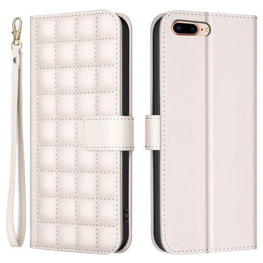 BINFEN COLOR BF34 for iPhone SE (2025) Case Square Grid PU Leather Cover Stand Wallet - Beige