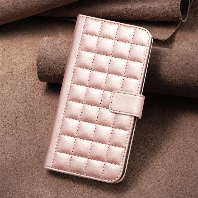 BINFEN COLOR BF34 for iPhone SE (2025) Case Square Grid PU Leather Cover Stand Wallet - Rose Gold