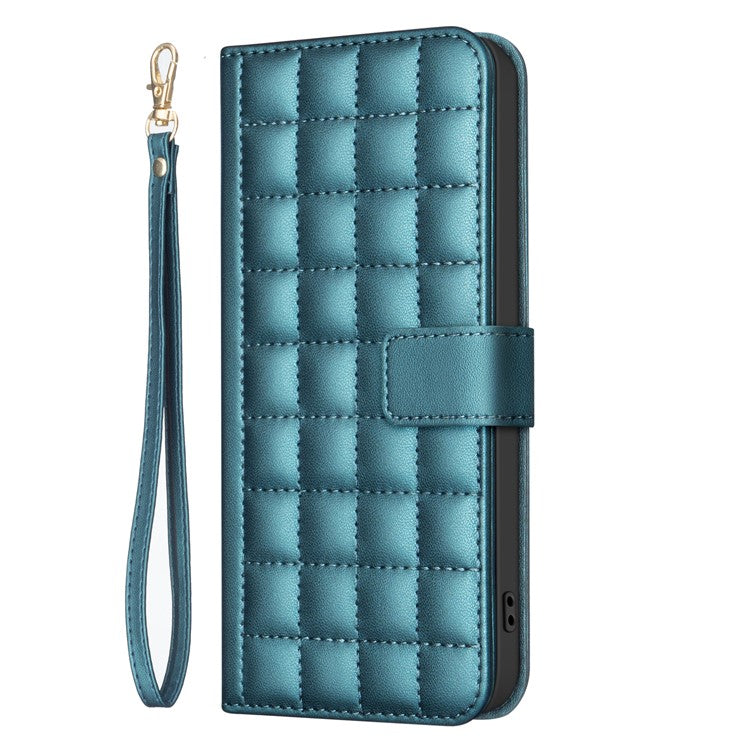 BINFEN COLOR BF34 for iPhone SE (2025) Case Square Grid PU Leather Cover Stand Wallet - Green
