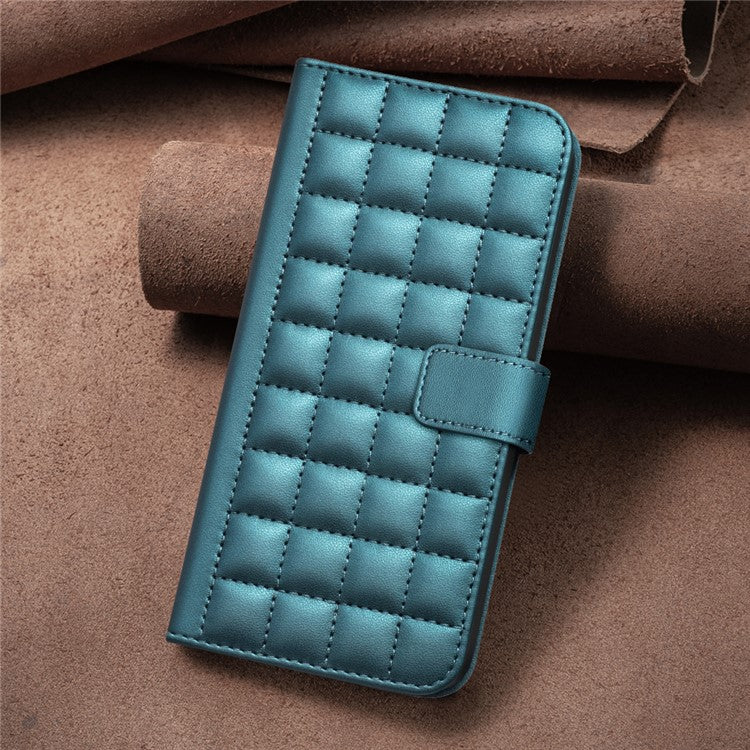 BINFEN COLOR BF34 for iPhone SE (2025) Case Square Grid PU Leather Cover Stand Wallet - Green