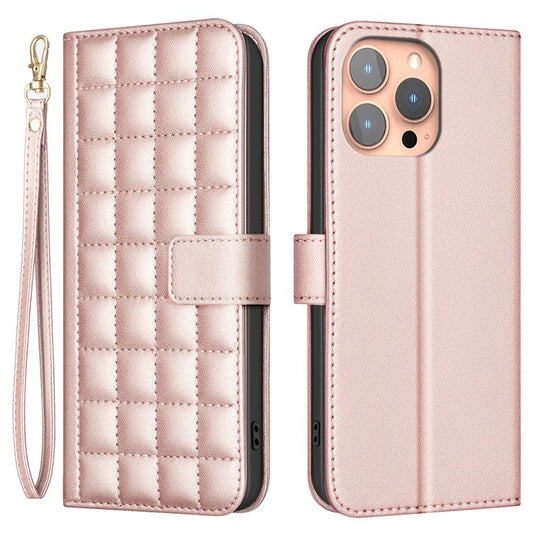 BINFEN COLOR BF34 for iPhone 16 Pro Case Wallet Stand Folio Flip Leather Phone Cover - Rose Gold