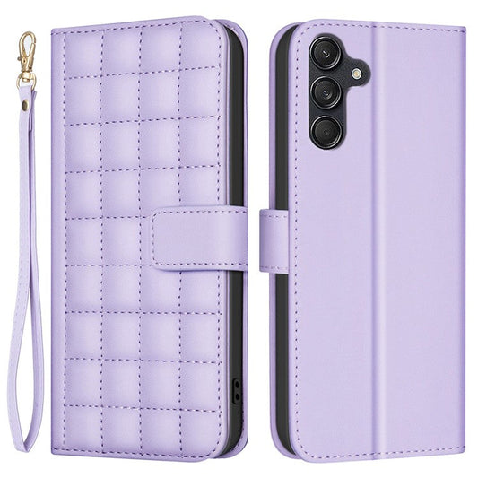 BINFEN COLOR BF34 for Samsung Galaxy S23 FE Wallet Case PU Leather Square Grid Cover - Light Purple