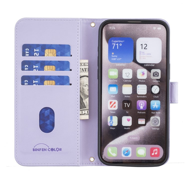 BINFEN COLOR BF34 for Samsung Galaxy S23 FE Wallet Case PU Leather Square Grid Cover - Light Purple