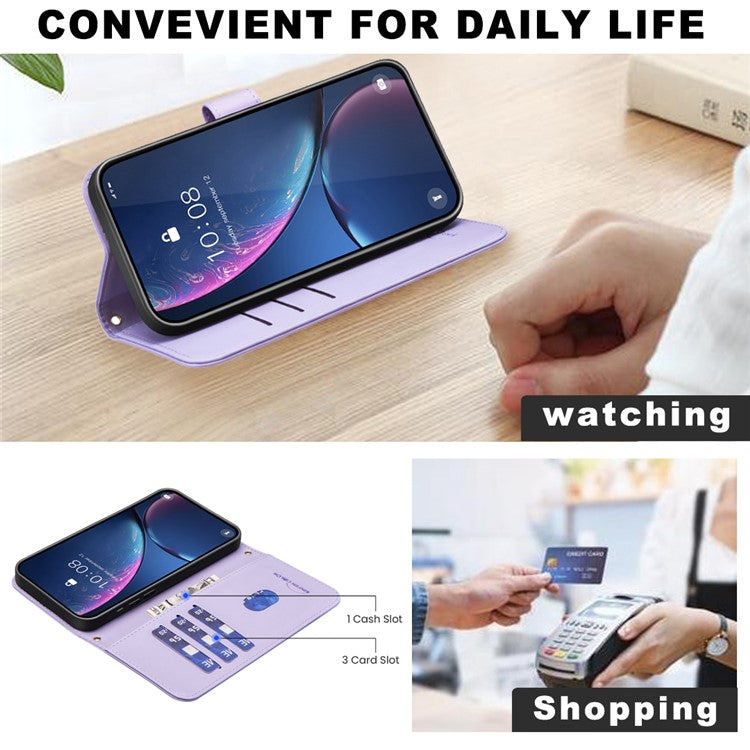 BINFEN COLOR BF34 for Samsung Galaxy S23 FE Wallet Case PU Leather Square Grid Cover - Light Purple
