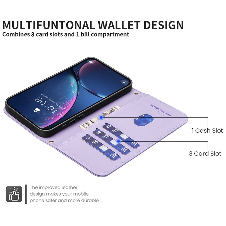 BINFEN COLOR BF34 for Samsung Galaxy S23 FE Wallet Case PU Leather Square Grid Cover - Light Purple