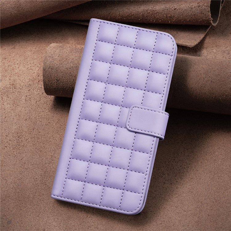 BINFEN COLOR BF34 for Samsung Galaxy S23 FE Wallet Case PU Leather Square Grid Cover - Light Purple