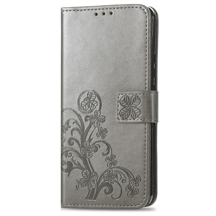For Google Pixel 8a Leather Case Four-Leaf Clover Phone Wallet Cover - Grey