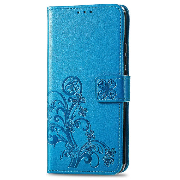 For Google Pixel 8a Leather Case Four-leaf Clover Phone Wallet Cover - Blue