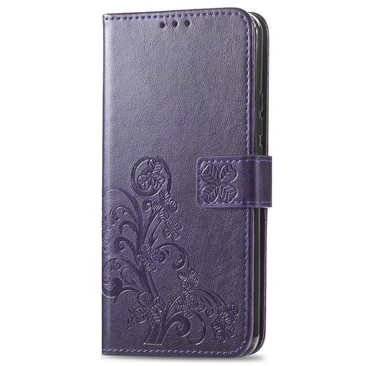 For Google Pixel 8a Leather Case Four-leaf Clover Phone Wallet Cover - Purple
