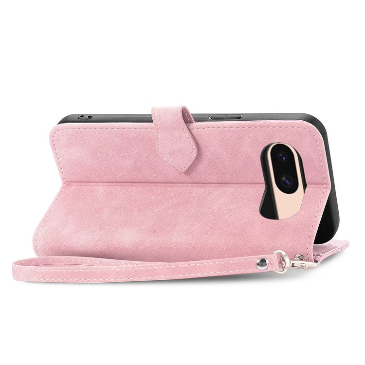 For Google Pixel 8a Case PU Leather Zipper Wallet Phone Cover Flower Pattern - Pink