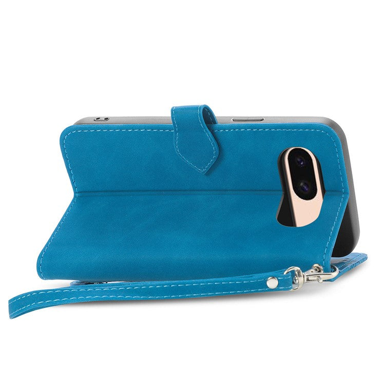 For Google Pixel 8a Case PU Leather Zipper Wallet Phone Cover Flower Pattern - Blue