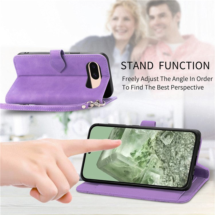 For Google Pixel 8a Case PU Leather Zipper Wallet Phone Cover Flower Pattern - Light Purple