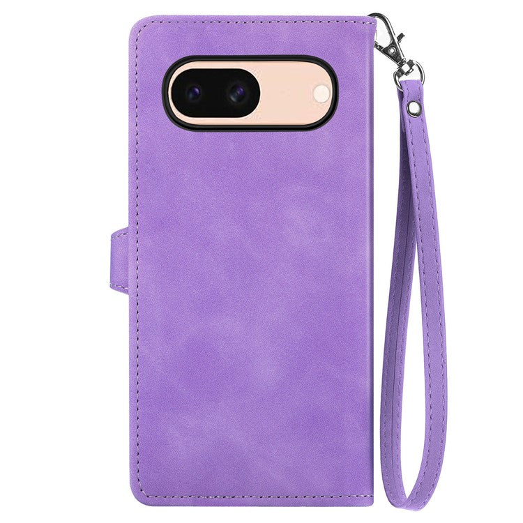 For Google Pixel 8a Case PU Leather Zipper Wallet Phone Cover Flower Pattern - Light Purple