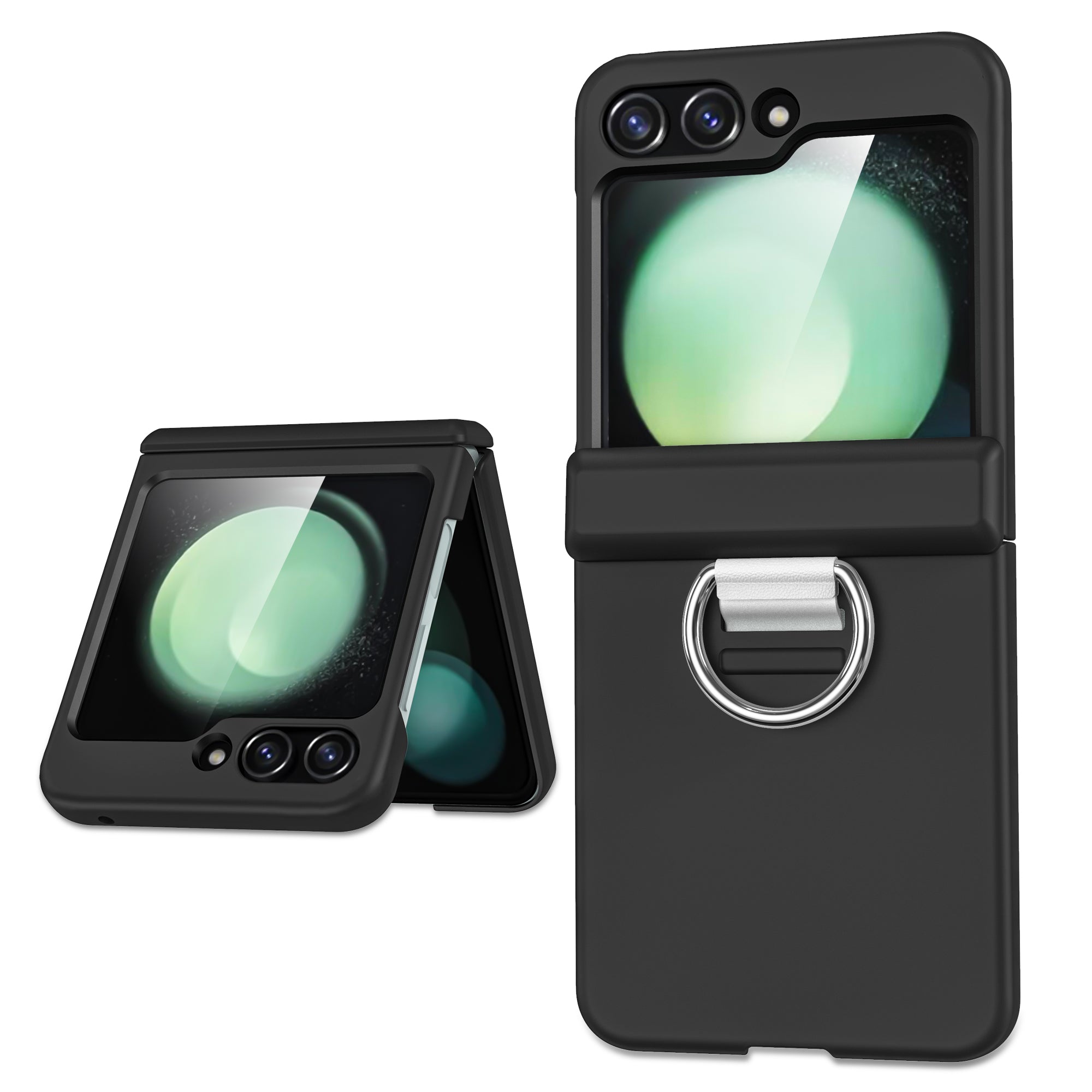 For Samsung Galaxy Z Flip6 5G Case Ring Holder Hinge Protection PC Phone Cover - Black