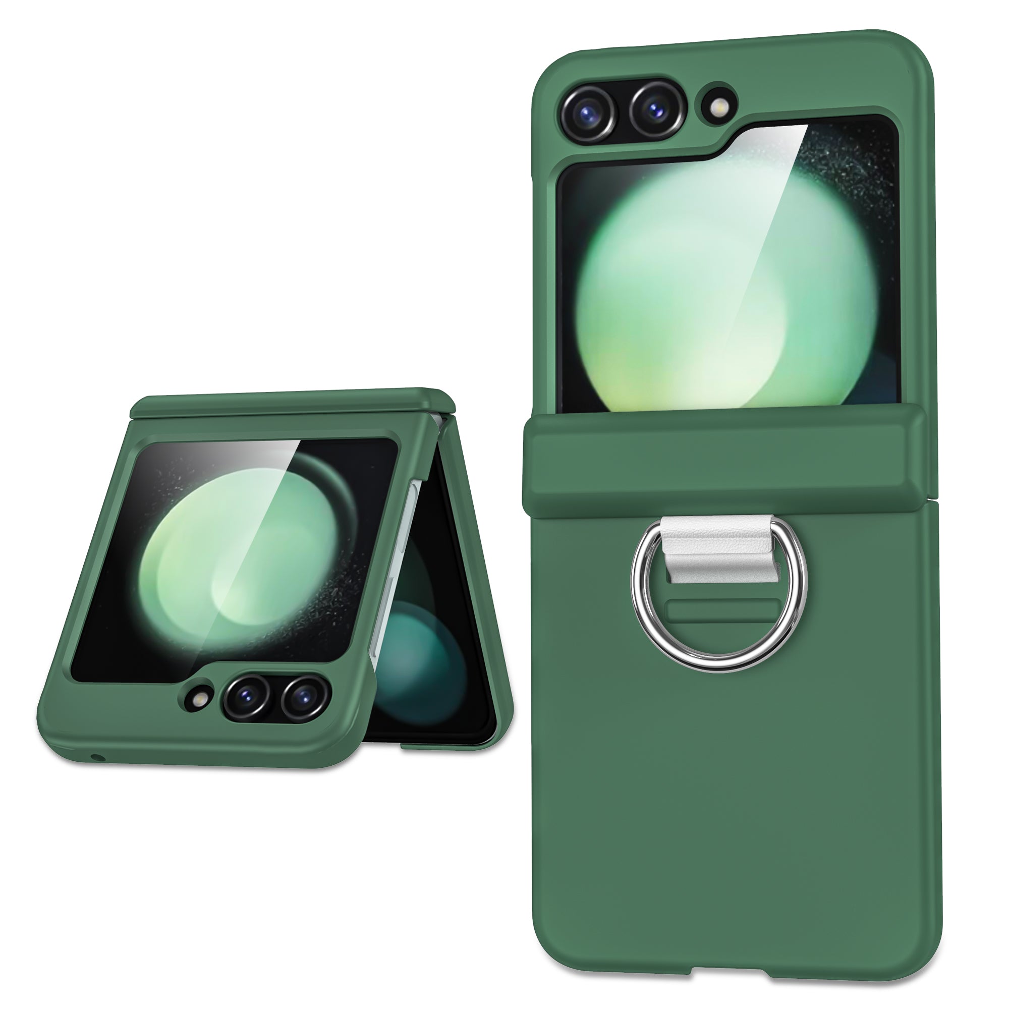 For Samsung Galaxy Z Flip6 5G Case Ring Holder Hinge Protection PC Phone Cover - Green