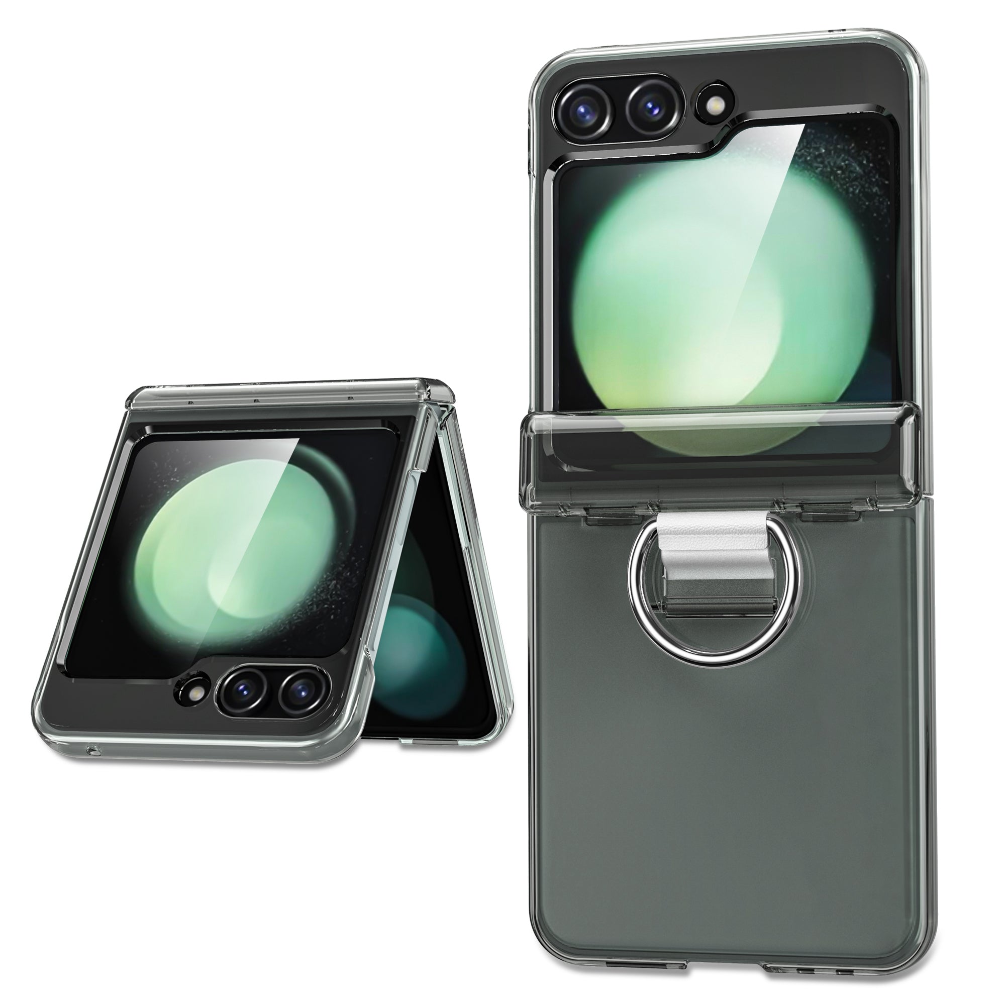 For Samsung Galaxy Z Flip6 5G Case Ring Holder Hinge Protection PC Phone Cover - Transparent
