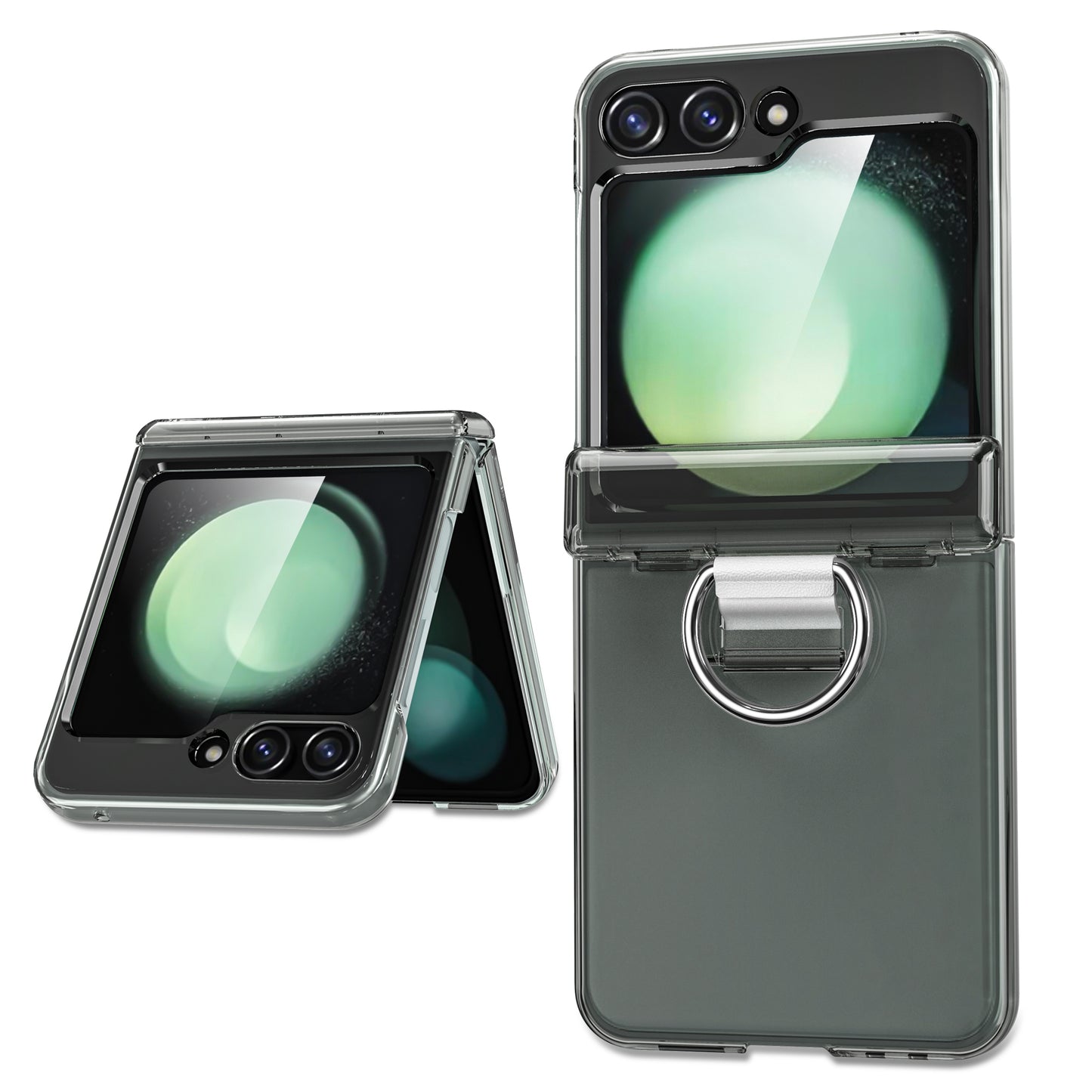 For Samsung Galaxy Z Flip6 5G Case Ring Holder Hinge Protection PC Phone Cover - Transparent