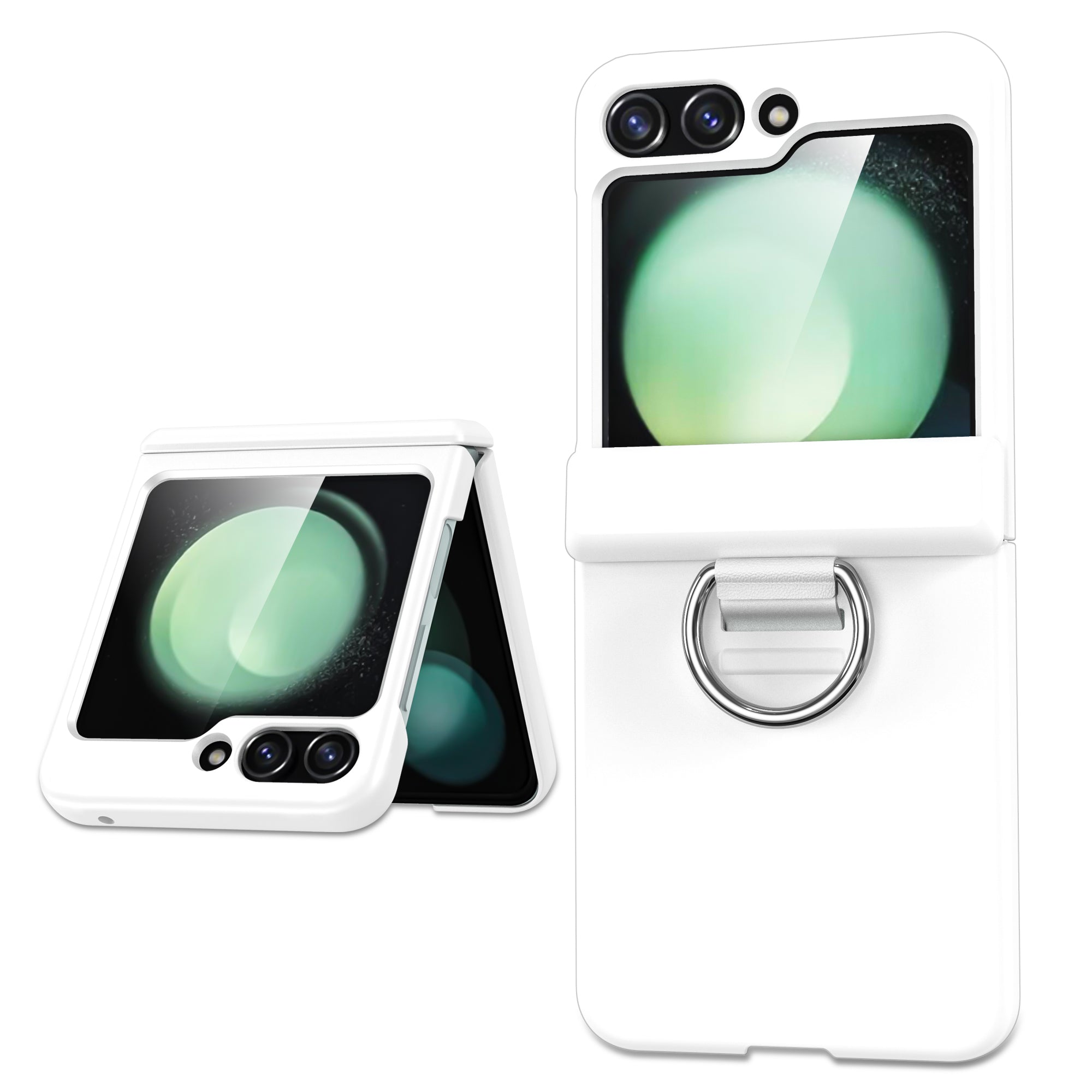 For Samsung Galaxy Z Flip6 5G Case Ring Holder Hinge Protection PC Phone Cover - White