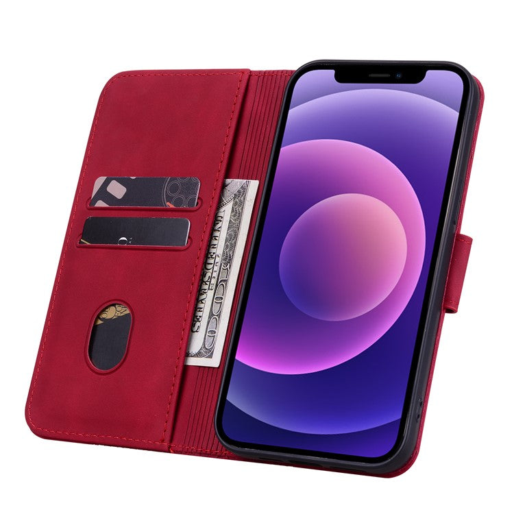 For iPhone 16 Case Rhombus Pattern Leather Phone Cover Wallet Stand Flip - Wine Red