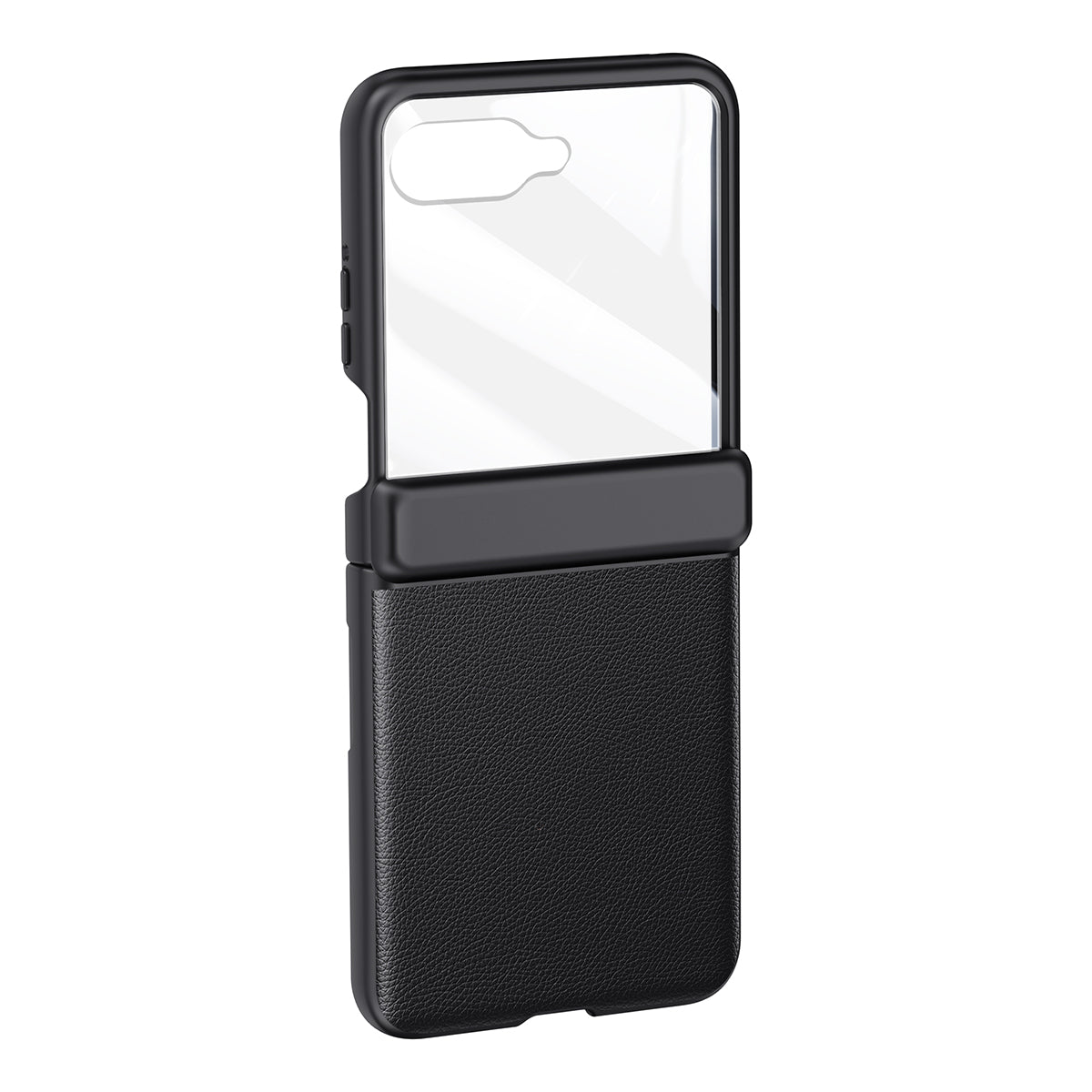 For Motorola Razr 50 Ultra 5G Case Skin-Touch PU Leather Back Cover with Rebound Hinge, Rear Small Screen Protector - Black