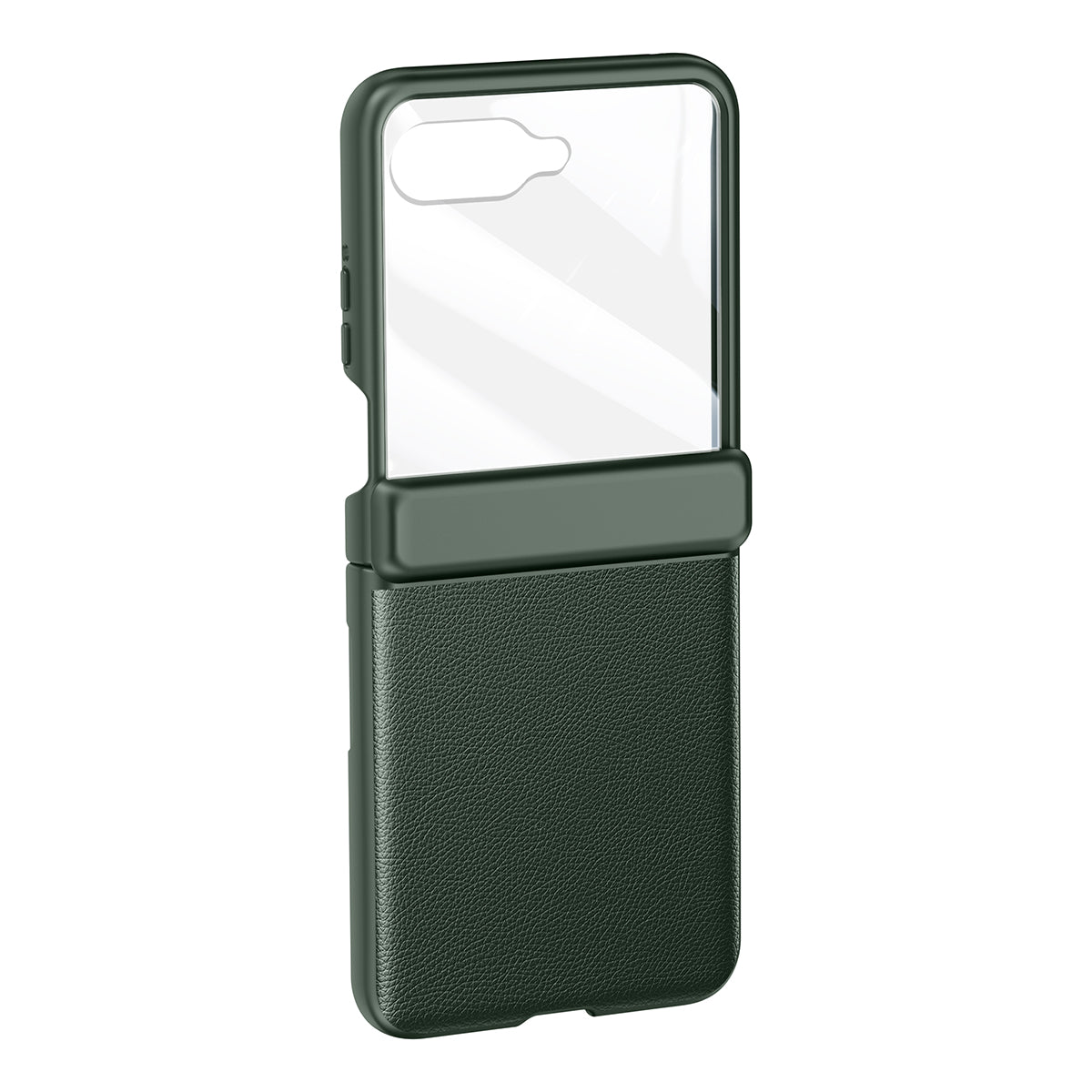 For Motorola Razr 50 Ultra 5G Case Skin-touch PU Leather Back Cover with Rebound Hinge, Rear Small Screen Protector - Green