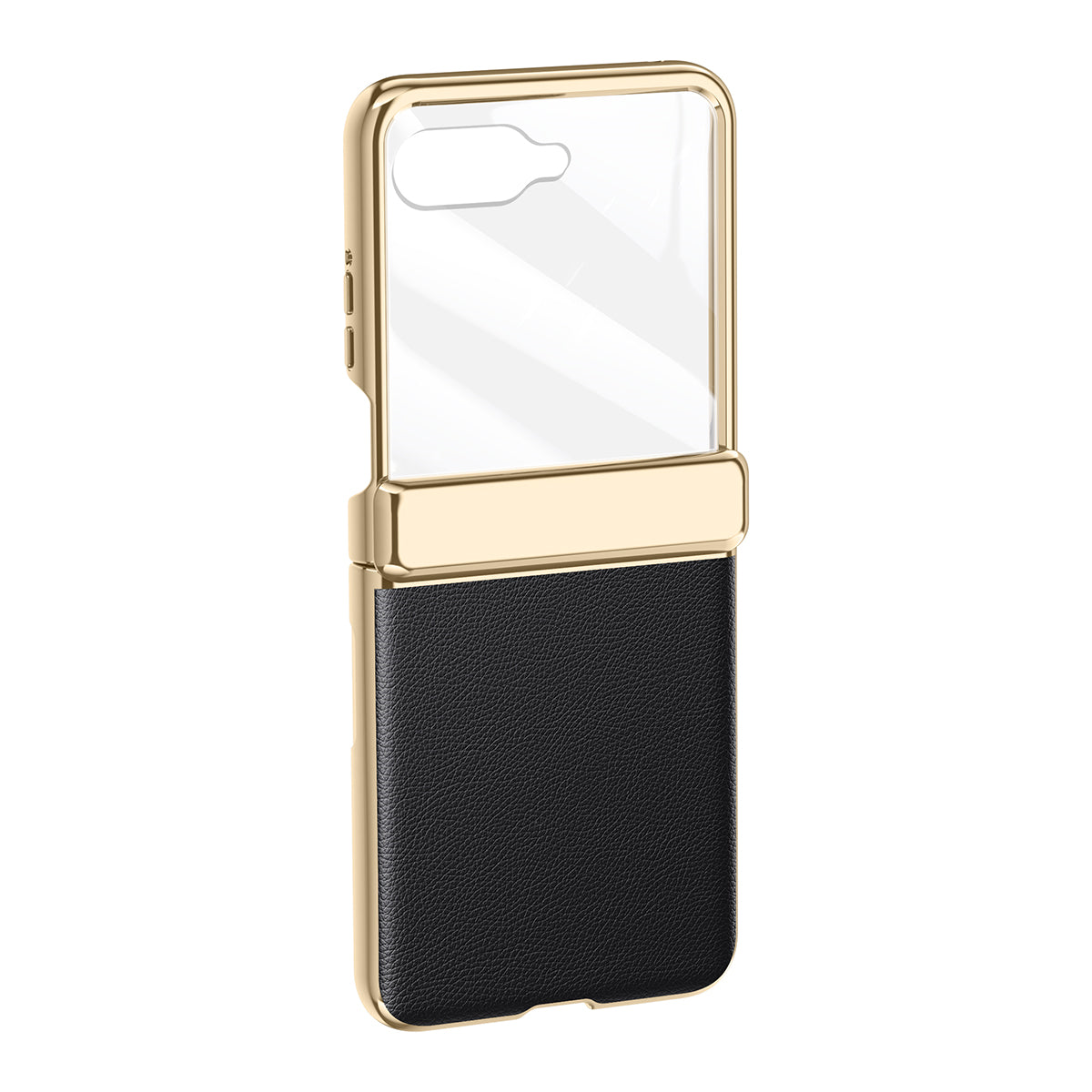 For Motorola Razr 50 Ultra 5G Case with Rear Small Screen Protector Hinge Protection Leather Back Cover Electroplated Edge - Black