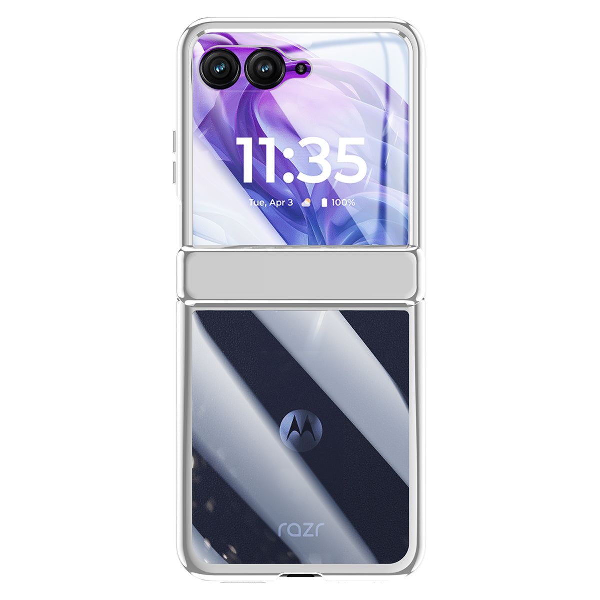 For Motorola Razr 50 Ultra 5G Case Hinge Protection PC+Acrylic Clear Phone Cover with Rear Screen Protector - Silver