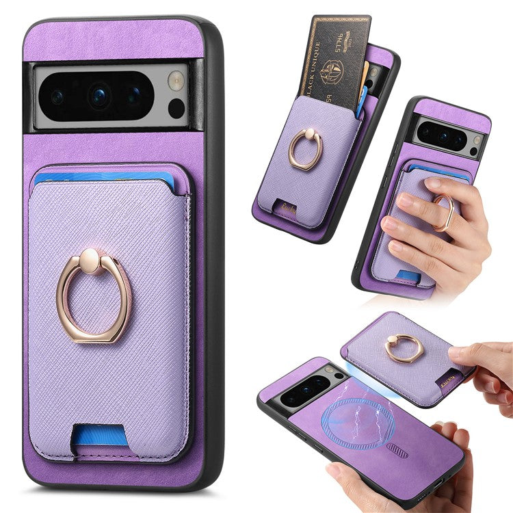 For Google Pixel 8 Pro Magnetic Case Detachable Card Holder Leather+TPU Phone Cover - Purple