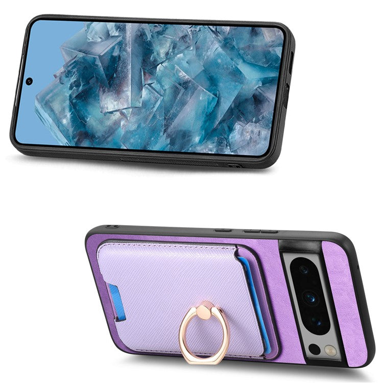 For Google Pixel 8 Pro Magnetic Case Detachable Card Holder Leather+TPU Phone Cover - Purple