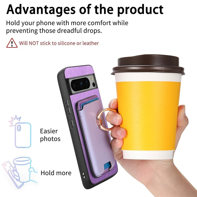 For Google Pixel 8 Pro Magnetic Case Detachable Card Holder Leather+TPU Phone Cover - Purple