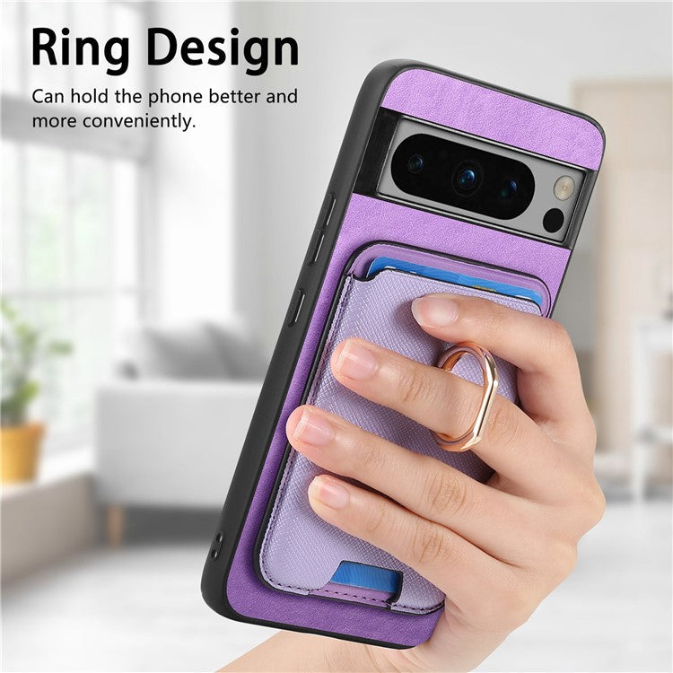 For Google Pixel 8 Pro Magnetic Case Detachable Card Holder Leather+TPU Phone Cover - Purple