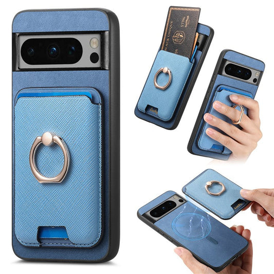 For Google Pixel 8 Pro Magnetic Case Detachable Card Holder Leather+TPU Phone Cover - Blue