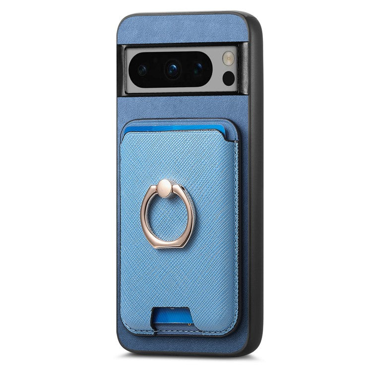 For Google Pixel 8 Pro Magnetic Case Detachable Card Holder Leather+TPU Phone Cover - Blue