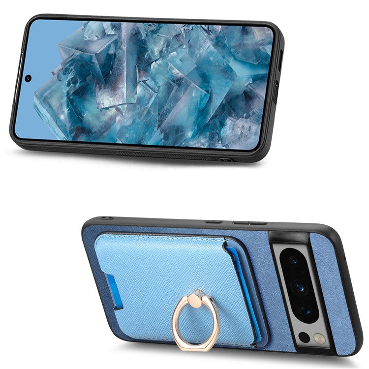 For Google Pixel 8 Pro Magnetic Case Detachable Card Holder Leather+TPU Phone Cover - Blue