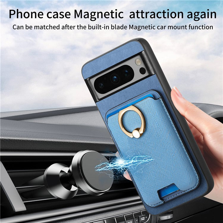 For Google Pixel 8 Pro Magnetic Case Detachable Card Holder Leather+TPU Phone Cover - Blue