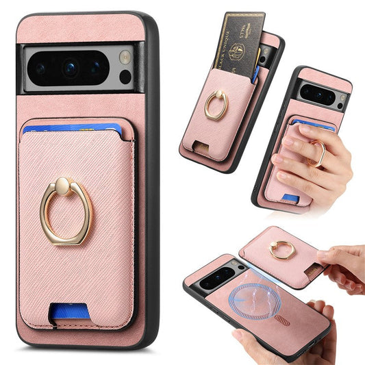 For Google Pixel 8 Pro Magnetic Case Detachable Card Holder Leather+TPU Phone Cover - Rose Gold