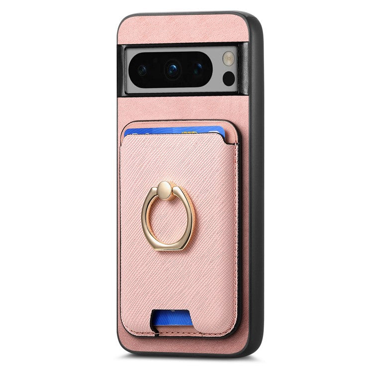 For Google Pixel 8 Pro Magnetic Case Detachable Card Holder Leather+TPU Phone Cover - Rose Gold