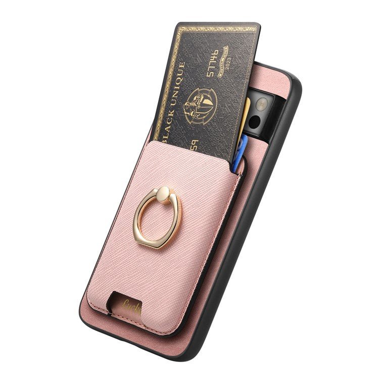 For Google Pixel 8 Pro Magnetic Case Detachable Card Holder Leather+TPU Phone Cover - Rose Gold