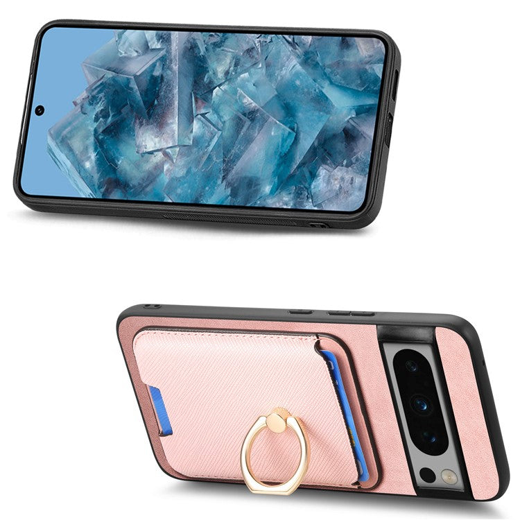 For Google Pixel 8 Pro Magnetic Case Detachable Card Holder Leather+TPU Phone Cover - Rose Gold