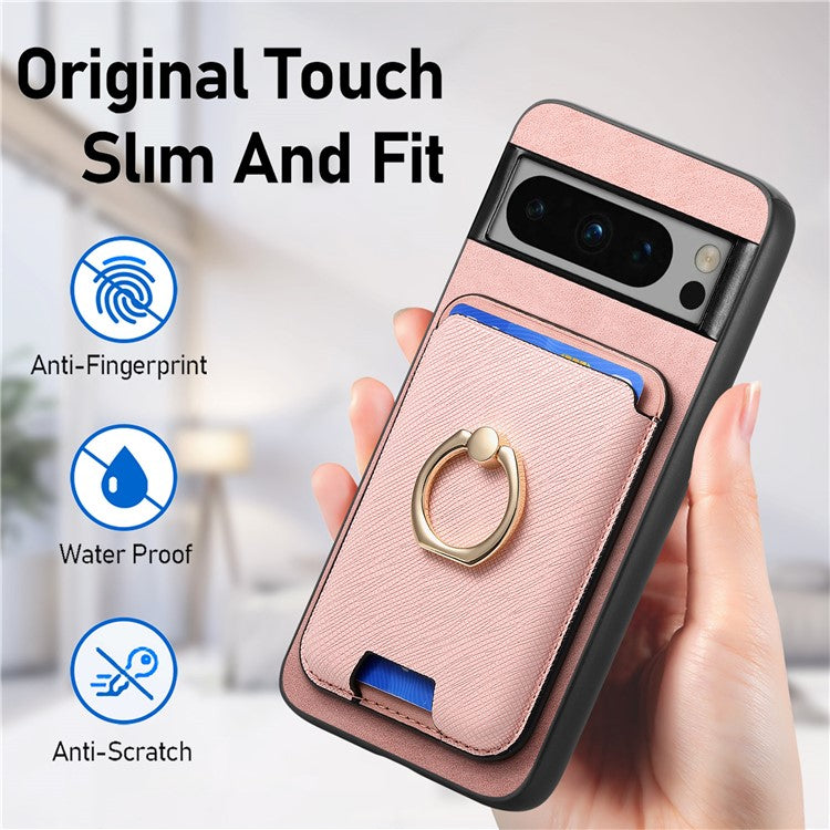 For Google Pixel 8 Pro Magnetic Case Detachable Card Holder Leather+TPU Phone Cover - Rose Gold