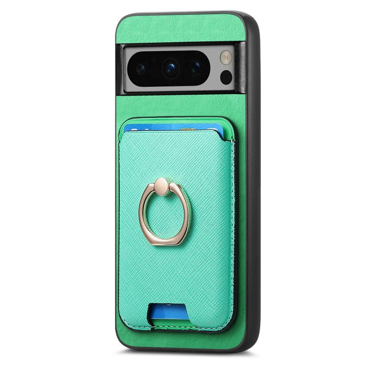 For Google Pixel 8 Pro Magnetic Case Detachable Card Holder Leather+TPU Phone Cover - Green