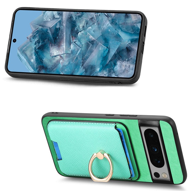 For Google Pixel 8 Pro Magnetic Case Detachable Card Holder Leather+TPU Phone Cover - Green