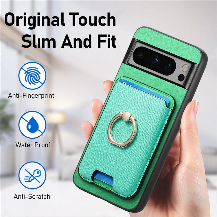 For Google Pixel 8 Pro Magnetic Case Detachable Card Holder Leather+TPU Phone Cover - Green