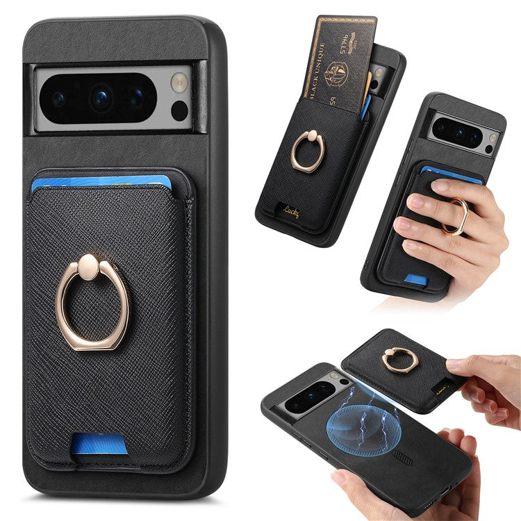 For Google Pixel 8 Pro Magnetic Case Detachable Card Holder Leather+TPU Phone Cover - Black