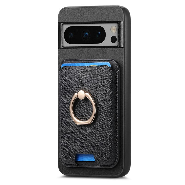For Google Pixel 8 Pro Magnetic Case Detachable Card Holder Leather+TPU Phone Cover - Black