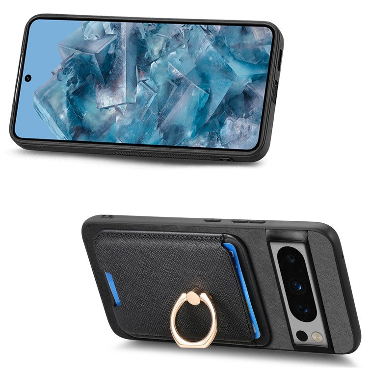 For Google Pixel 8 Pro Magnetic Case Detachable Card Holder Leather+TPU Phone Cover - Black