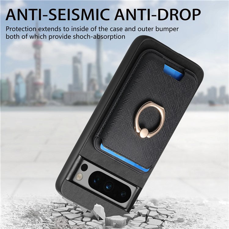 For Google Pixel 8 Pro Magnetic Case Detachable Card Holder Leather+TPU Phone Cover - Black