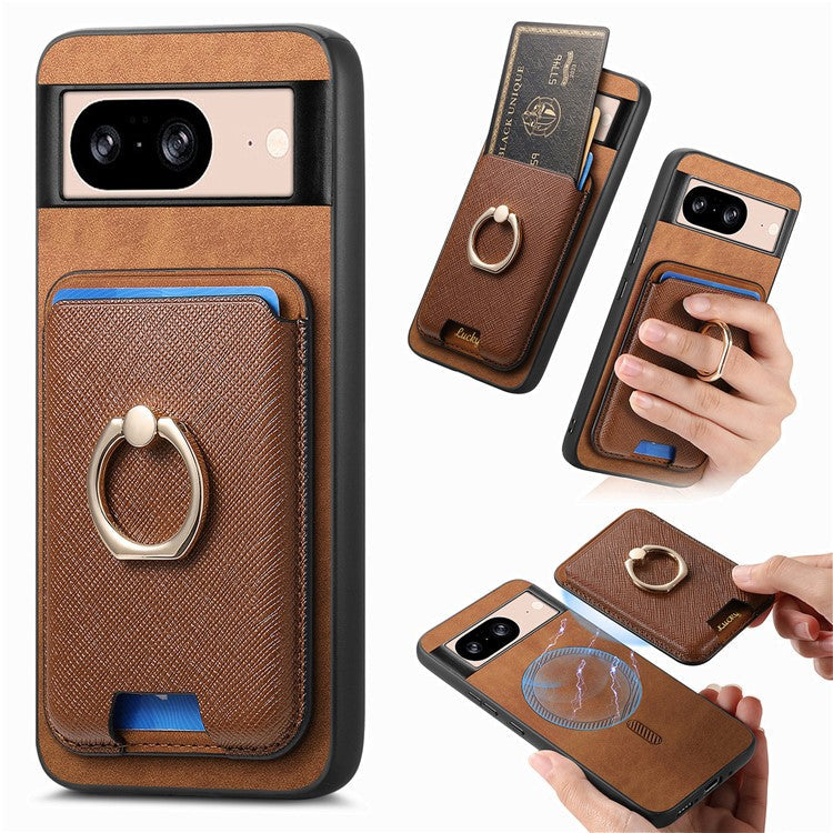 For Google Pixel 8 Case Card Holder Detachable Leather Coated TPU Phone Cover - Brown